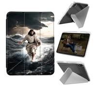 Cdkfxjy Tablet Case for iPad mini 6 2021/Mini 7 2024 8.3 inch - Folding Y-Shaped, Hard Transpatent Back, Mulit Angle Stand, Protective Cover with Pencil Holder - Jesus Walking On Water