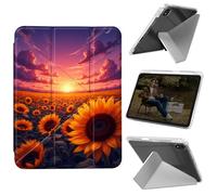 Cdkfxjy Tablet Case for iPad mini 6 2021/Mini 7 2024 8.3 inch - Folding Y-Shaped, Hard Transpatent Back, Mulit Angle Stand, Protective Cover with Pencil Holder - Sunset Sunflowers