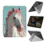 Cdkfxjy Tablet Case for iPad Pro 11 inch M4 2024 5th Gen - Folding Y-Shaped, Hard Transpatent Back, Mulit Angle Stand, Protective Cover with Pencil Holder - White Pink Horse