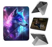 Cdkfxjy Tablet Case for iPad Pro 11 inch M4 2024 5th Gen - Folding Y-Shaped, Hard Transpatent Back, Mulit Angle Stand, Protective Cover with Pencil Holder - Galaxy Wolf