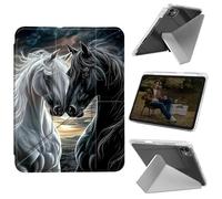 Cdkfxjy Tablet Case for iPad Pro 11 inch M4 2024 5th Gen - Folding Y-Shaped, Hard Transpatent Back, Mulit Angle Stand, Protective Cover with Pencil Holder - Black White Horses