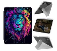Cdkfxjy Tablet Case for iPad Pro 11 inch M4 2024 5th Gen - Folding Y-Shaped, Hard Transpatent Back, Mulit Angle Stand, Protective Cover with Pencil Holder - Colorful Lion Head