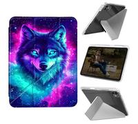 Cdkfxjy Tablet Case for iPad Pro 11 inch M4 2024 5th Gen - Folding Y-Shaped, Hard Transpatent Back, Mulit Angle Stand, Protective Cover with Pencil Holder - Colorful Galaxy Wolf