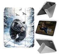 Cdkfxjy Tablet Case for iPad Pro 11 inch M4 2024 5th Gen - Folding Y-Shaped, Hard Transpatent Back, Mulit Angle Stand, Protective Cover with Pencil Holder - Bear Snow Forest