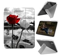 Cdkfxjy Tablet Case for iPad Pro 11 inch M4 2024 5th Gen - Folding Y-Shaped, Hard Transpatent Back, Mulit Angle Stand, Protective Cover with Pencil Holder - Red and White Roses