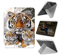 Cdkfxjy Tablet Case for iPad Pro 11 inch M4 2024 5th Gen - Folding Y-Shaped, Hard Transpatent Back, Mulit Angle Stand, Protective Cover with Pencil Holder - Snow Tiger Family