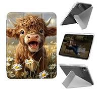 Cdkfxjy Tablet Case for iPad Pro 11 inch M4 2024 5th Gen - Folding Y-Shaped, Hard Transpatent Back, Mulit Angle Stand, Protective Cover with Pencil Holder - Cute Baby Cow