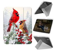 Cdkfxjy Tablet Case for iPad Pro 11 inch M4 2024 5th Gen - Folding Y-Shaped, Hard Transpatent Back, Mulit Angle Stand, Protective Cover with Pencil Holder - Red Cardinal Birds