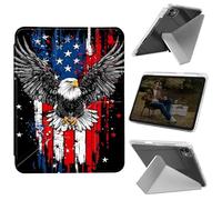 Cdkfxjy Tablet Case for iPad Pro 11 inch M4 2024 5th Gen - Folding Y-Shaped, Hard Transpatent Back, Mulit Angle Stand, Protective Cover with Pencil Holder - Bald Eagle with American Flag