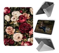 Cdkfxjy Tablet Case for iPad Pro 11 inch M4 2024 5th Gen - Folding Y-Shaped, Hard Transpatent Back, Mulit Angle Stand, Protective Cover with Pencil Holder - Floral Roses and Peonies