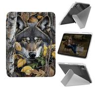 Cdkfxjy Tablet Case for iPad Pro 11 inch M4 2024 5th Gen - Folding Y-Shaped, Hard Transpatent Back, Mulit Angle Stand, Protective Cover with Pencil Holder - Wolf Tree Camo