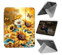 Cdkfxjy Tablet Case for iPad Pro 11 inch M4 2024 5th Gen - Folding Y-Shaped, Hard Transpatent Back, Mulit Angle Stand, Protective Cover with Pencil Holder - Butterfly and Sunflower