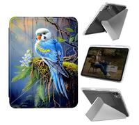 Cdkfxjy Tablet Case for iPad Pro 13 inch M4 2024 7th Gen - Folding Y-Shaped, Hard Transpatent Back, Mulit Angle Stand, Protective Cover with Pencil Holder - Blue Budgie