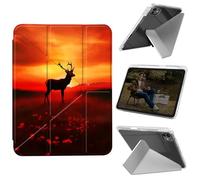 Cdkfxjy Tablet Case for iPad Pro 13 inch M4 2024 7th Gen - Folding Y-Shaped, Hard Transpatent Back, Mulit Angle Stand, Protective Cover with Pencil Holder - Sunset Deer