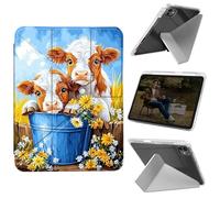 Cdkfxjy Tablet Case for iPad Pro 13 inch M4 2024 7th Gen - Folding Y-Shaped, Hard Transpatent Back, Mulit Angle Stand, Protective Cover with Pencil Holder - Cute Cows Bucket