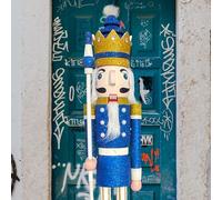 CDL 120cm 48" 4Ft Tall Life-Size Large/Giant Blue Glitter Christmas Nutcracker King On Stand Holds Golden Scepter For Indoor Outdoor Xmas/Event/Wedding Decoration(4 Feet, King Blue K33-1)