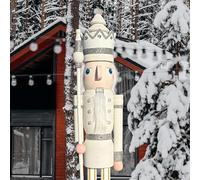 CDL 120cm 48" 4Ft Tall Life-Size Large/Giant Glitter White Christmas Wooden Nutcracker King On Stand Holds Scepter For Indoor Outdoor Xmas/Event/Wedding Decoration (4 Feet, King K30)
