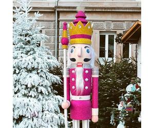 CDL 120cm 48" 4Ft Tall Life-Size Large/Giant Purple Glitter Christmas Wooden Nutcracker King Ornament On Stand Holds Scepter For Indoor Outdoor Xmas/Event/Wedding Decoration K32-1