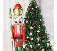 CDL 120cm 48" 4Ft Tall Life-Size Large/Giant Red Christmas Wooden Nutcracker King Ornament On Stand Holds Golden Scepter For Indoor Outdoor Xmas/Event/Ceremonies/Commercial Decoration K03