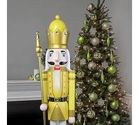 CDL 120cm 48" 4Ft Tall Life-Size Large/Giant Yellow Christmas Wooden Nutcracker Soldier Ornament On Stand Hold Scepter Xmas/Event/Ceremonies/Commercial Indoor Outdoor Decoration K26