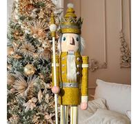 CDL 150cm 60" 5Ft Tall Life-Size Large/Giant Gold Glitter Christmas Wooden Nutcracker King Ornament On Stand Holds Scepter For Indoor Outdoor Xmas/Event/Wedding Decoration (5 Feet, King Gold K29)