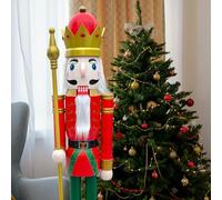 CDL 180cm 6Ft Tall Life-Size Large/Giant Red Christmas Wooden Nutcracker King On Stand Holds Golden Scepter For Indoor Outdoor Xmas/Event/Wedding Party Decoration BK3