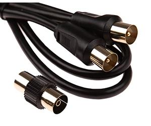 CDL Micro 1 m Gold Plated TV Aerial Cable (M-M) with Adapter (F-F) - Black, White