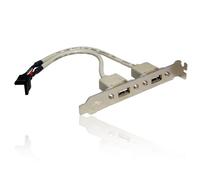 CDL Micro Internal Twin USB 5 Pin Headers to 2 x USB 2.0 A Female Backplate Socket Port - Beige