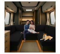 CDPTD Caravan Seat Cover Stretch Jacquard, Pet Friendly Splash-Proof RV Dinette Cushion Covers, Couch Cushion Covers for Camper Sofa Bench (Black,W 94-122 cm, D 26-40 cm)
