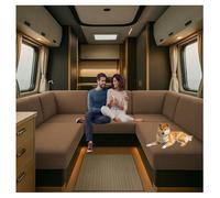 CDPTD Caravan Seat Cover Stretch Jacquard, Pet Friendly Splash-Proof RV Dinette Cushion Covers, Couch Cushion Covers for Camper Sofa Bench (Brown,W 155-185 cm, D 85-105 cm)