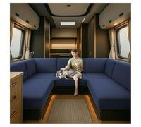 CDPTD Caravan Seat Cover Waterproof Stretch Jacquard, Non-slip RV Dinette Cushion Covers with 2 Straps with Elastic Straps Multi-Size Fit for Camper, Motorhome & Indoor (blue1,W 35-45cm, D 35-45cm)