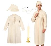 CDPXHAU 4 Pcs Night Gown Costume,Mens Funny Pajamas Includes Nightgown Pajama Hat, Vintage Glasses,And Candle Holder