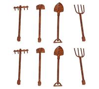 CDQL 8Pcs 1:12 Scale Dollhouse Farming Tools - Simulation DIY Metal Miniature Shovel, Hoe, Rake and Pitchfork Set for Garden Landscape Photographic Props (-2013210219211)