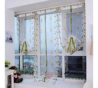 CDQL Flower Embroidery Sheer Curtain,Chrysanthemum Country Farmhouse Curtain,Tulle Yarn Screen Curtains Pocket Voile Drape for Living Room Bedroom (80 * 150CM)