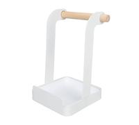 CDQL Pot Lid Holder Rack,Metal Pot Lid Holder,Tower Ladle Holder Stand,Multifunction Prevent Slip Iron Basin Wood Rack,Cooking Tool Rest,Spatula Stand Kitchen Organizer (White)