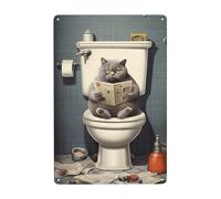 CDSASHCA British Shorthair Reading Time,kitten metal tin Signs,Cat on the closestool Toilet Wall Hanging Art Decor tin Sign Plaque,Man cave,Bathroom,Bar,Cafes,Home Toilet decoration gifts 5.5x8 inch