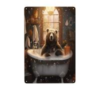 CDSASHCA Funny bathing Bear Metal Tin Signs Relaxing Bathroom Wall Art decor Charming Home Decor door sign Plaque Vintage Tinplate for Country Home,Inns,bathroom,toilet,Retro Indoor Scenery 8x12 inch