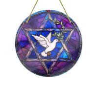 CDSASHCA Star of David & Doves Shatterproof Acrylic Wall Art 6x6 Inch Wall Decor Jewish Symbol Decor for Synagogue, Church, Office Waterproof Stained Glass Panel with Peace Theme Design