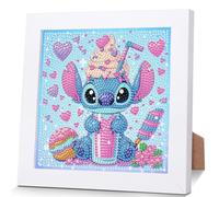 cdsnxore Stitch Diamond Painting with Frame, DIY Diamond Painting Set, Pictures Arts Craft for Home Wall Decor Cartoon Mosaic Making (243)
