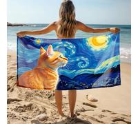 CDSS Black Hand Towels Cat Gazing At Van Gogh'S Starry Night Sky Bath Towel Yoga Towel Yoga Mat Towel