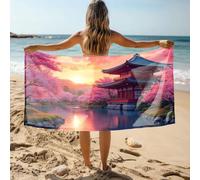 CDSS Black Hand Towels Cherry Blossom Serenity: A Japanese Temple At Sunset Bath Towel White Bath Towels