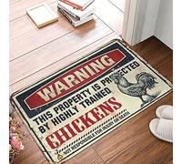 CDSS Farmhouse Bath Mat Warning This Property Is Protected By A Highly Trained Chicken2 Rug Man Cave Stuff Funny Door Mats For Outside Entry(40X60CM)
