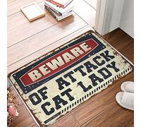 CDSS Home Bar Decor Beware Of Attack Cat Lady Doormat Mens Room Decor Men Stuff(50X80CM)