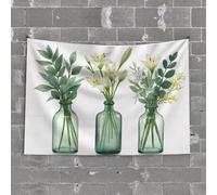 CDSS Home Decor For Men Three Green Vases With White Lilies And Greenery Tapestry Home Decor For Men Tapestry With Words(100X150CM)