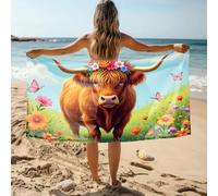 CDSS Microfiber Towel Highland Cow In A Flower Garden Bath Towel Gym Towels Microfiber Hair Towel