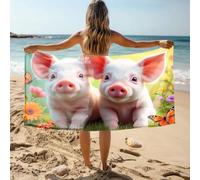 CDSS Microfiber Towel Two Cute Pigs In A Flower Garden Bath Towel Gym Towels Microfiber Hair Towel