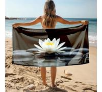 CDSS White Bath Towels White Lotus On Black Stones Bath Towel Bathroom Essentials Golf Towel