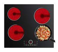 CDV CDVER604 60cm Ceramic Hob - 4 Zone Electric Hob, 6000W Bulit in Electric Cooktop with Touch Control, Child Lock & Timer, 4 Cooking Zones for Home Kitchen