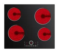 CDV CDVER604 60cm Ceramic Hob - 4 Zone Electric Hob, 6000W Plug in Electric Cooktop with Touch Control, Child Lock & Timer, 4 Cooking Zones for Home Kitchen