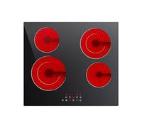 CDV CDVER66BB Built-in Ceramic Hob, 60cm Electric Cooktop with 4 Cooking Zones, 6600W High Power, Dual-Ring Zones, Touch Control, 9 Heat Settings, Child Safety Lock & 99-Min Timer, Black Ceramic Glass